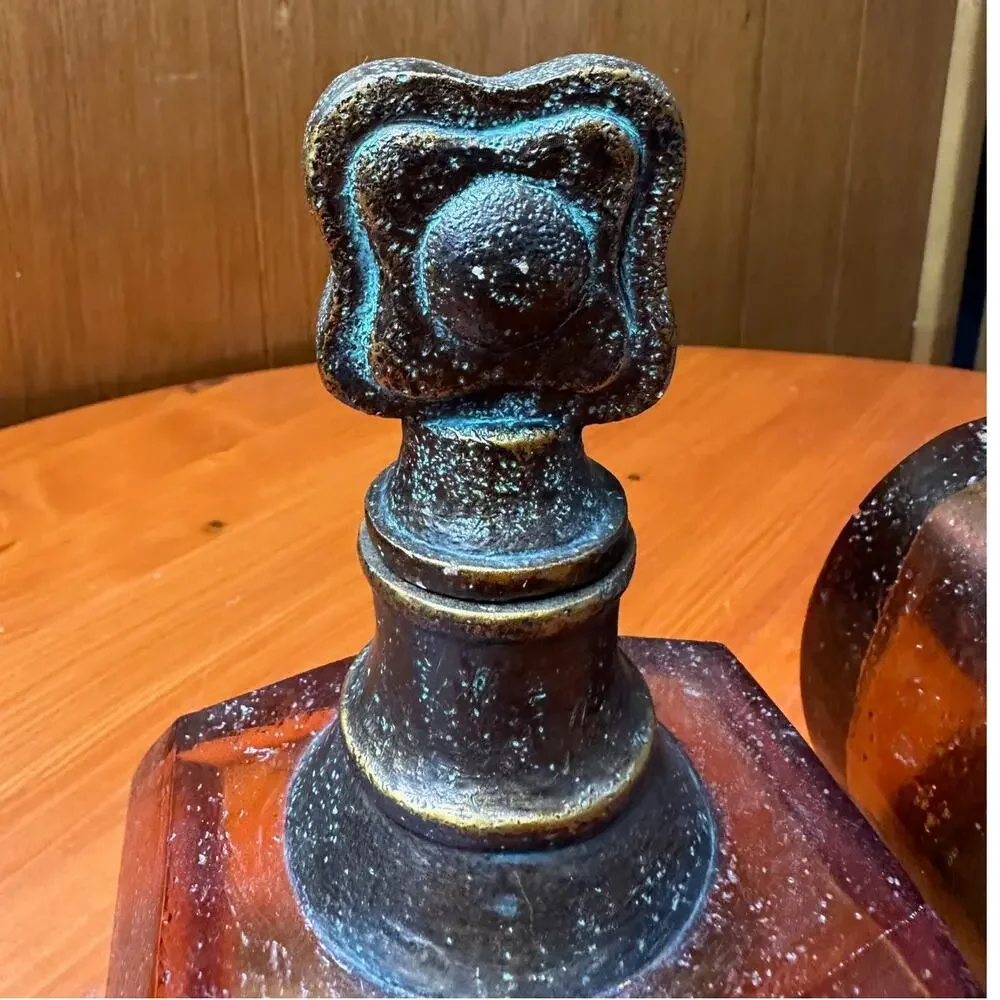 Contemporary Decorative Amber Resin Decanter - Set of Two
